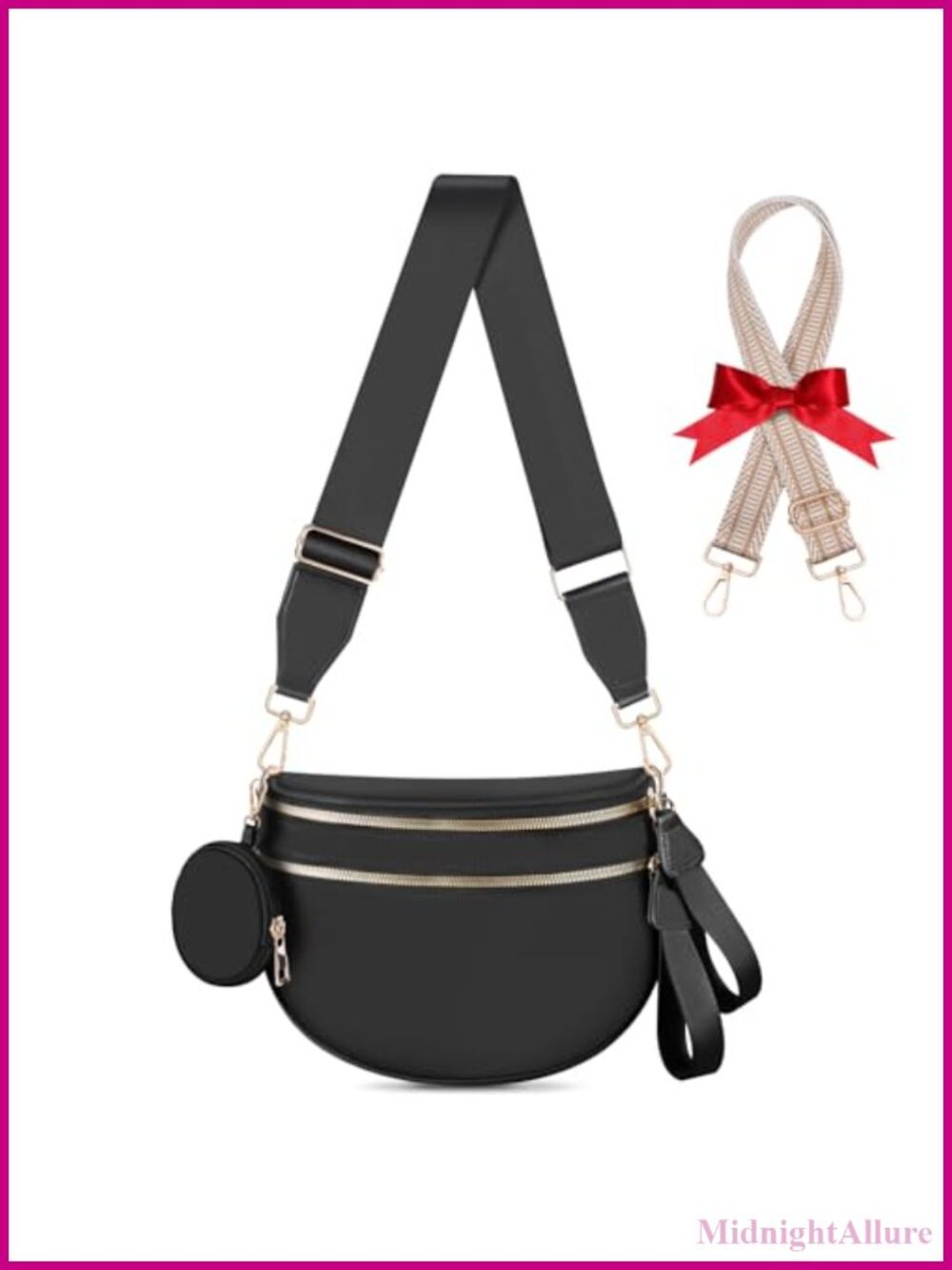 Nylon Crossbody Bum Bag Expandable Checkered Belt Purse with Extra Strap